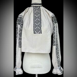 Embroidered White and Black Women's Top
